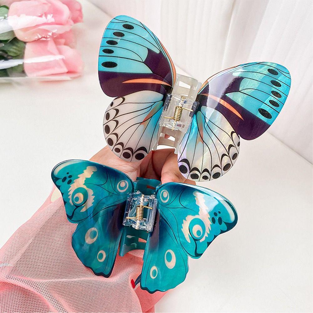 Gradient Color Big Hair Clip Simulated Butterfly Colorful Ponytail Clip Elegant Hair Claw