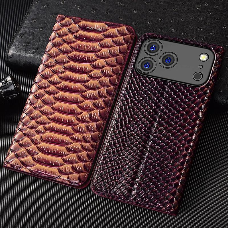 Чехол-бумажник из натуральной кожи змеи для Apple iPhone 6 6S 7 8 X XS XR 11 12 13 14 15 16 16e 17 Pro Max Plus