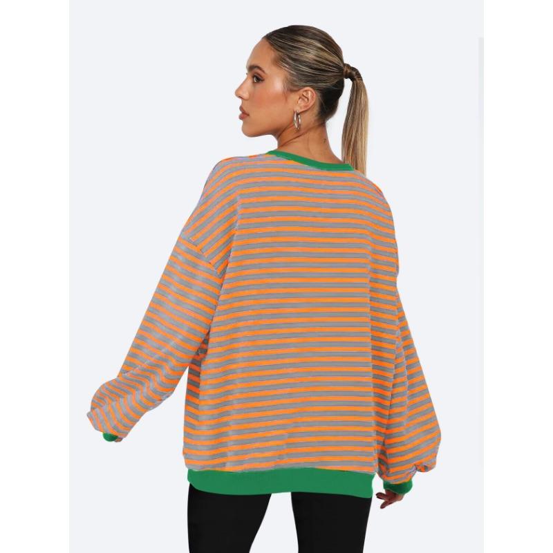 Женская толстовка с круглым вырезом в полоску, свободный топ с рукавами-фонариками