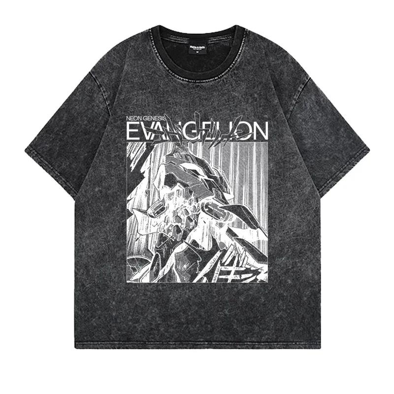 Футболка с принтом панели манги Neon Genesis Evangelion Unit-01, винтажная, стирка, 2026 Лето, Оверсайз, Уличная одежда, Графическая футболка для мужчин и женщин