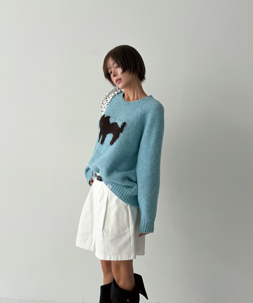 THE GREEN LAB Cat Jacquard Sweater [Blue]