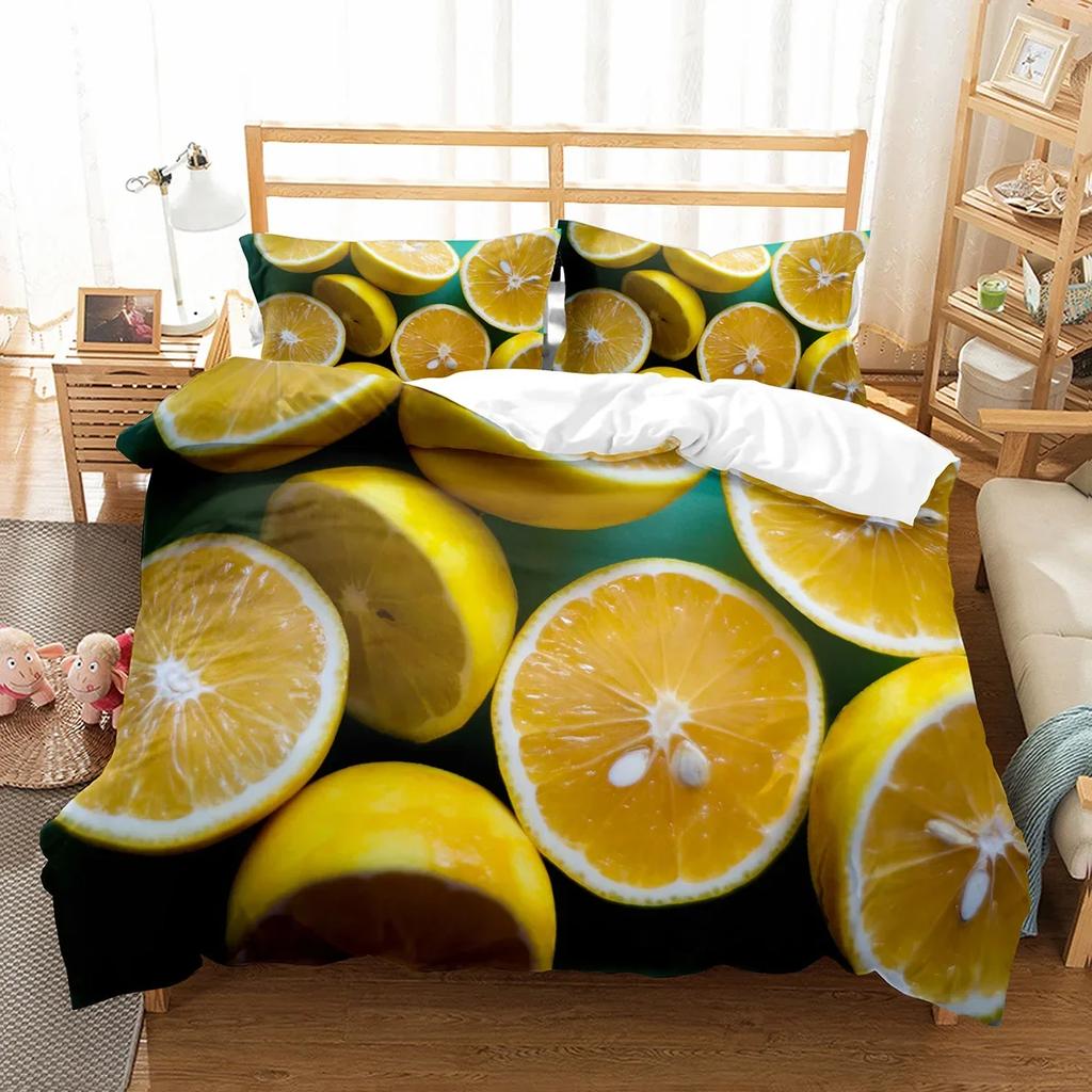 Комплект постельного белья Lemon с рисунком свежих фруктов, двуспальное односпальное одеяло размера King Size для детей, подростков и взрослых, комплект постельного белья, пододеяльник