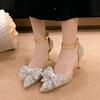 Shiny Crystal Stiletto Heels Pumps Women Bling Rhinestones Bowknot Party Shoes Woman Fashion Ankle Buckle High Heel Shoes Ladies
