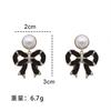 Accessories for Women S925 Silver Needle Pearl Black Border Bow Earrings for Women with Light Luxury Temperament Jewelry Gifts