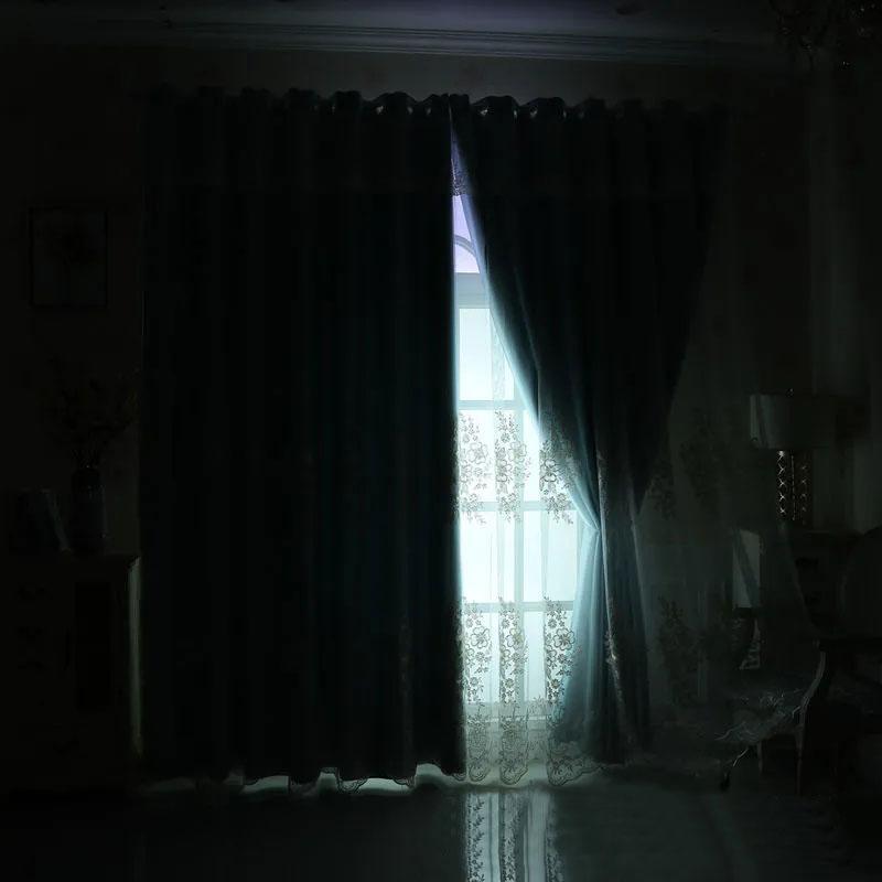 Утолщенная ткань, вышитые шторы, сплошной цвет, полное затемнение, напольная занавеска для гостиной, спальни, балкона, эркера, карниз