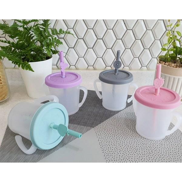 Agaphra Magic Straw Cup S 300ml + Silicone Straw + Fruit Straw Top, Pink (straw Cup), Random Delivery (pin Top), 1 Set