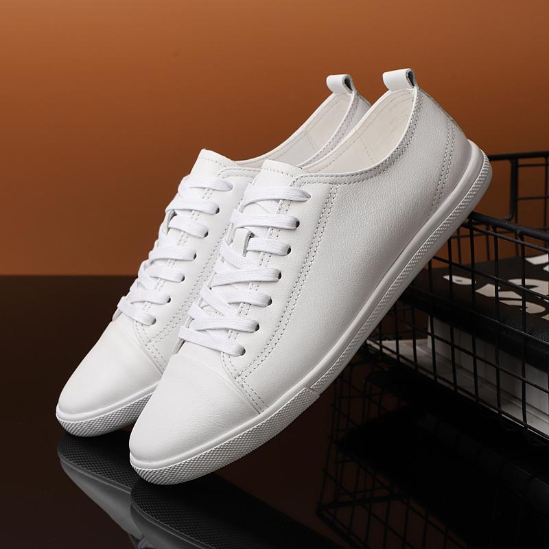 Comfortable Split Leather Shoes Men Fashion Mens Casual Shoes Brand Man Soft Comfortable Flats Male Lace Up Black White Sneakers