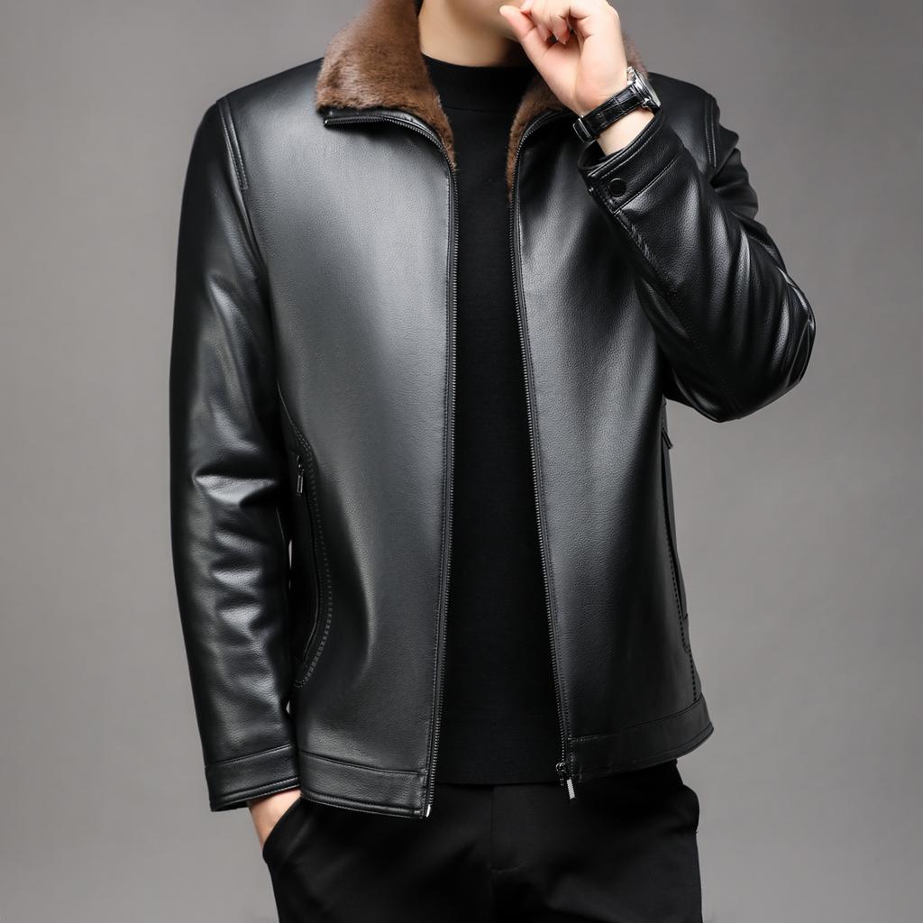 Clothes Winter New Fashion Urban Lapel Leather Jacket Men's Mink Fur Integrated Warm Leather Jacket