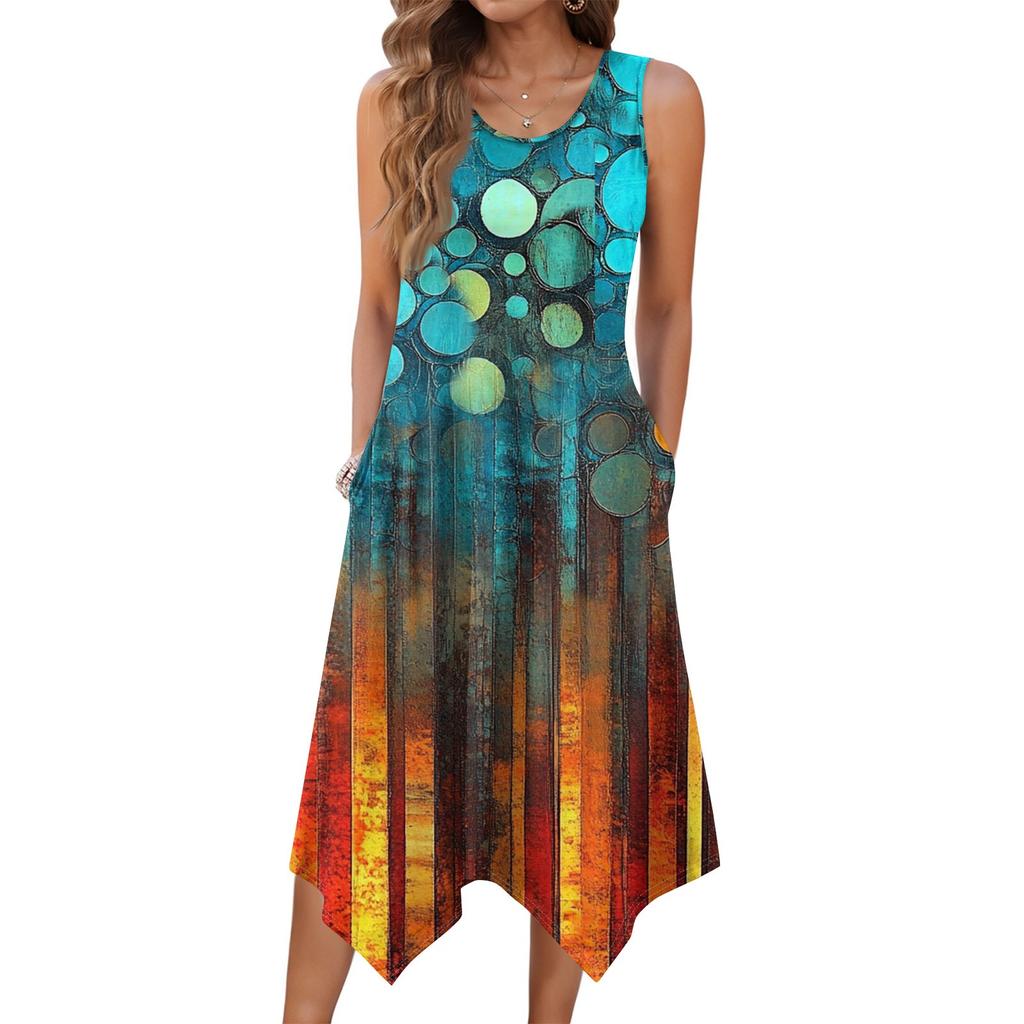 Женское повседневное платье на лето, платье-майка, свободное пляжное платье с карманами, расклешенный миди-сарафан