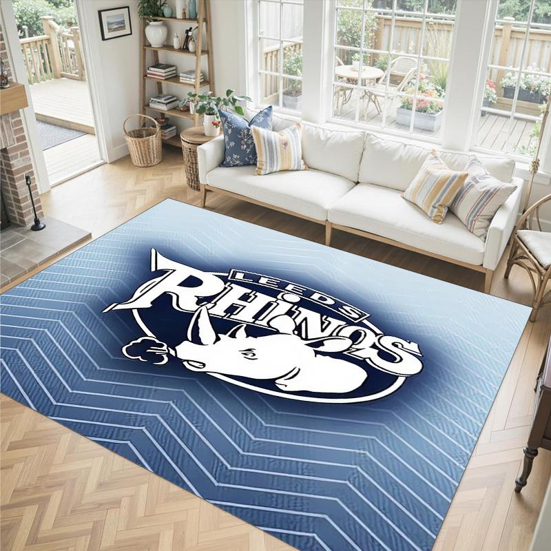 Leeds Rhinos Design Crystal Velvet Carpet Cozy Non?Slip Printed Rug For Bedroom Living Room Entrance