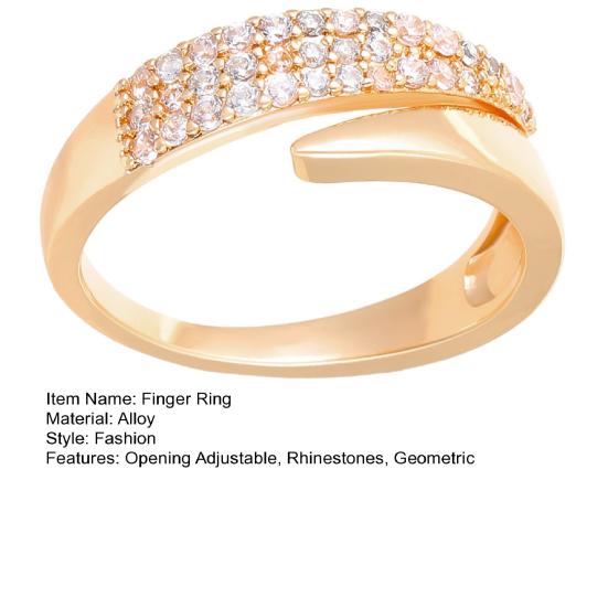 Women Finger Ring Opening Adjustable Shiny Rhinestones Stackable Finger Band Polished Party Wedding Ring Jewelry Accessory
