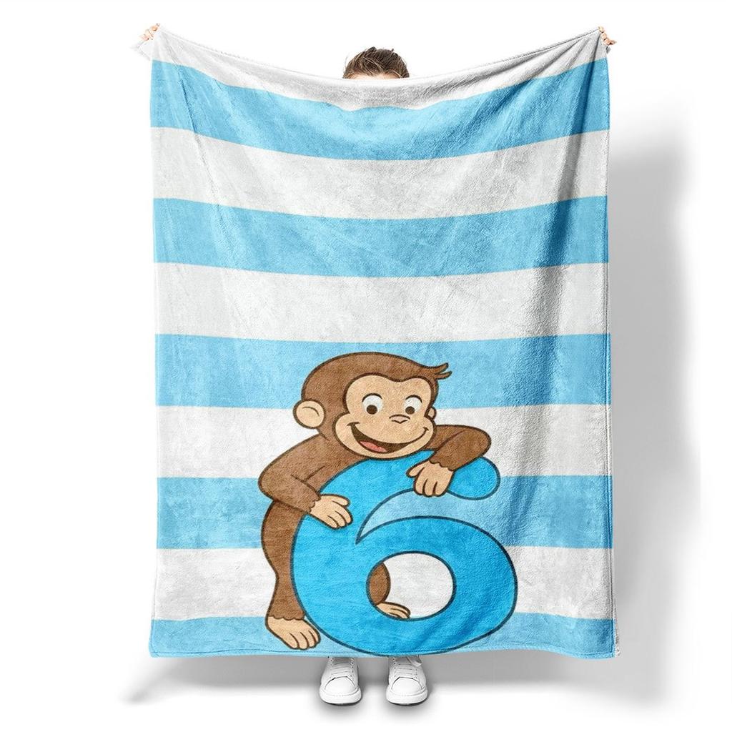 1pcCute Monkey Number 6 Print Flannel Throw Blanket – Fun Gift for Home Office Sofa Car Nap