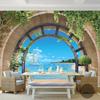 Arched Vine Leaves Wall Photo Wallpaper, Seascape Landscape Wall Sticker Mural for Kids Nursery Bedroom Living Room Bedroom Corridor Home Decor