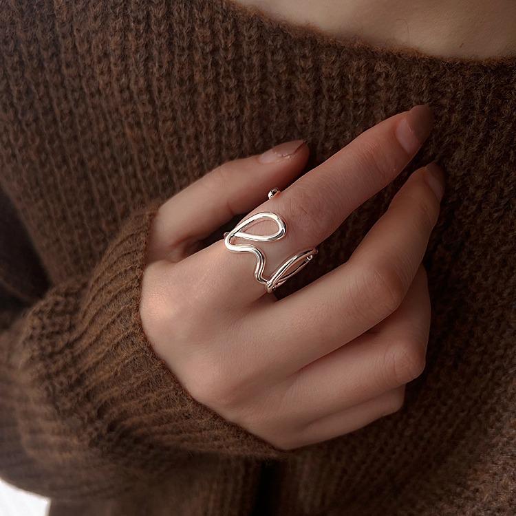 S925 Серебро Кольцо Женское Открытое Креативное с Надписью LOVE - Универсальный Нишевый Дизайн