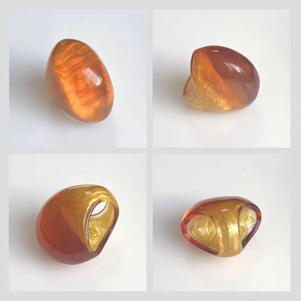Vintage Resin Oval Rings Geometry Women's Jewelry Creative Exaggerated Ring  Winter
