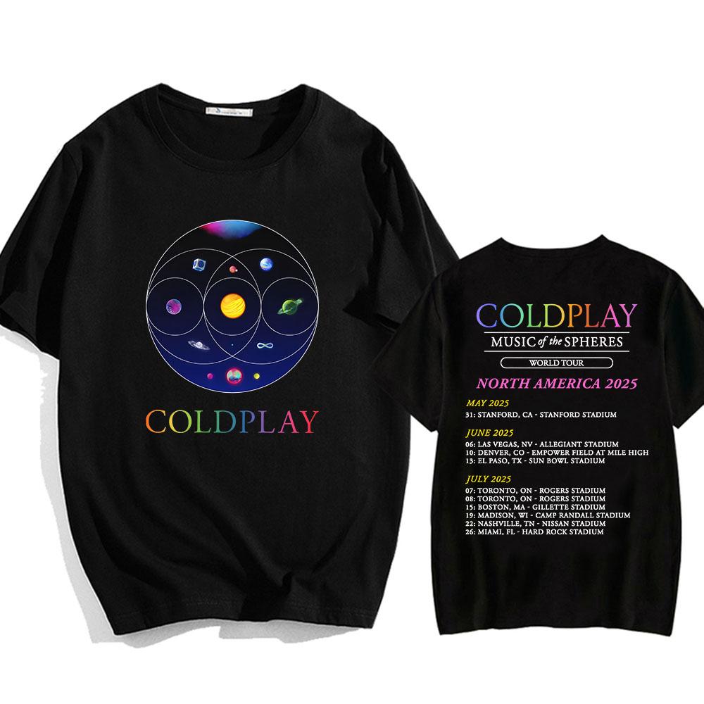 Футболки Cold-play Music of The Spheres World Tour 2025 Футболки из хлопка Тяжелая футболка с графическим принтом Mental Fashion Футболки с коротким рукавом унисекс