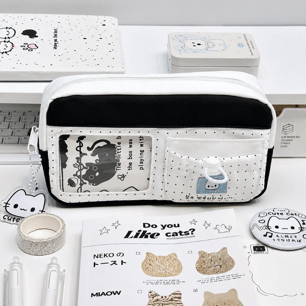 Black White Pen Bag Polka Dot Pencil Pouch Korean Pen Storage Organizer  Gift