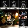 60mm 3D Crystal Ball Laser Engraved Glass Ornaments Animal Figurine Collectibles Paperweight Home Art Decor with Stand