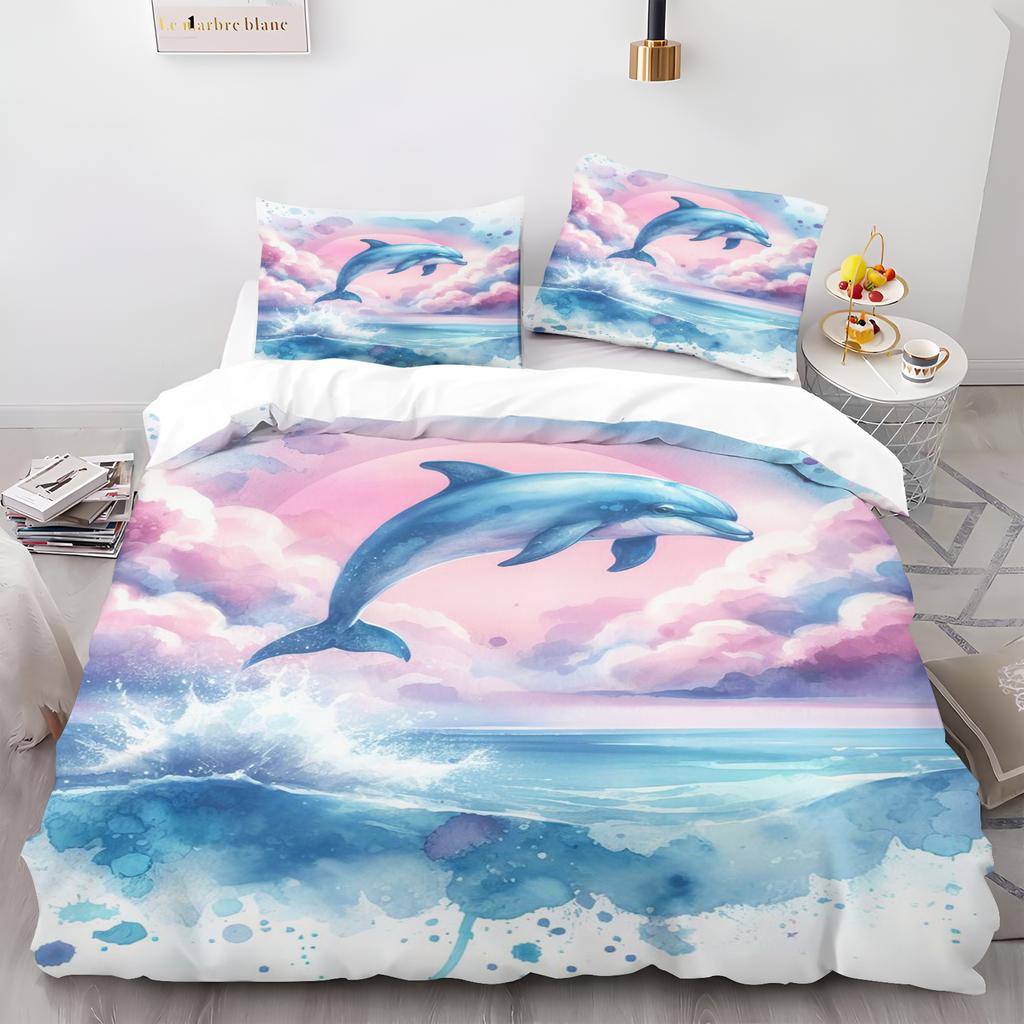 Мультяшный пододеяльник с дельфинами, комплект наволочек для девочек, как дома, для спальни взрослых, детский пододеяльник, постельное белье