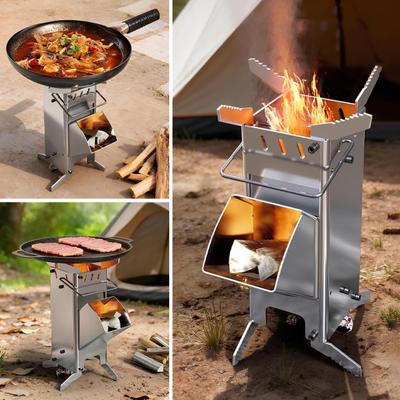 Дровяная походная ракетная печь для кемпинга, для пеших походов, путешествий, пикника, барбекю, из нержавеющей стали, портативная дровяная печь