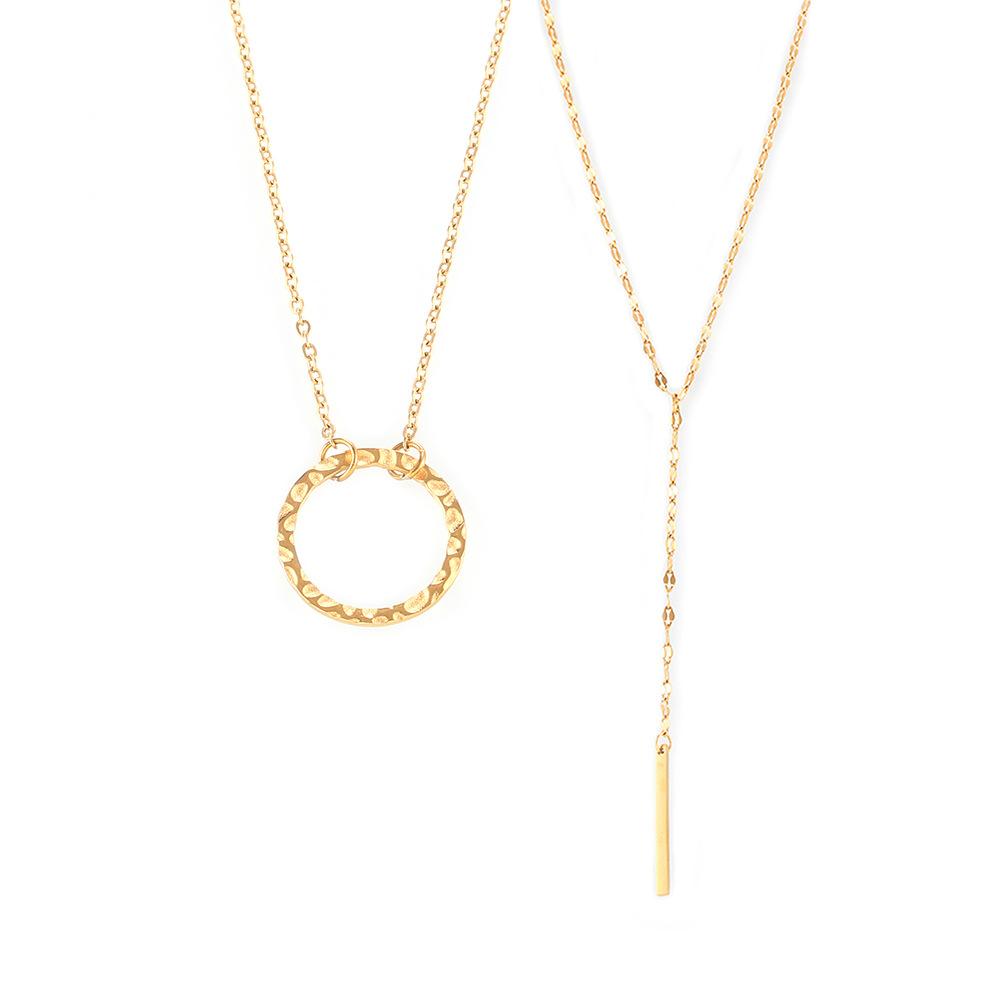 Простая геометрическая подвеска в виде кольца с Y-образной бахромой на шею, цепочка из титана и позолоченной стали с эффектом холодного ветра