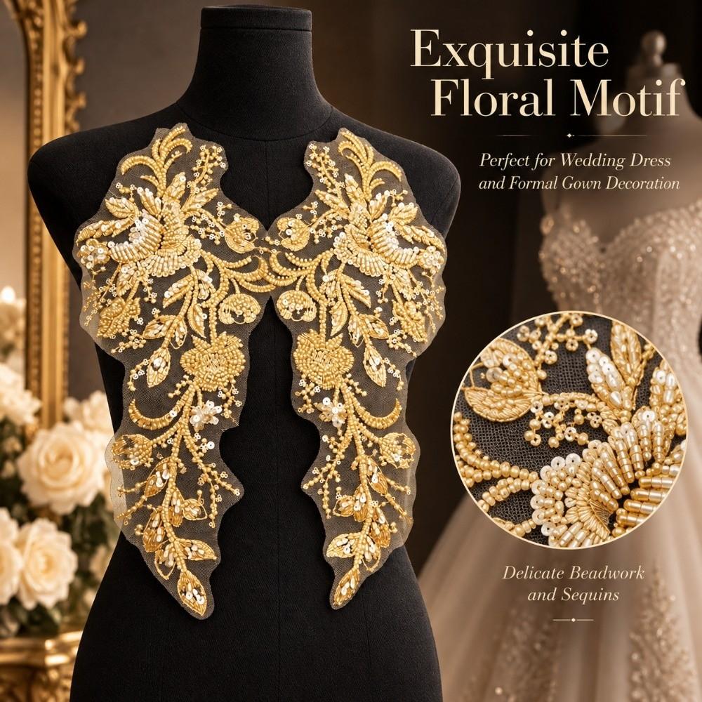 Floral Pattern Embroidery Applique Beaded Sequin Fabric Motif Fashion Cloth Patch Sewing DIY