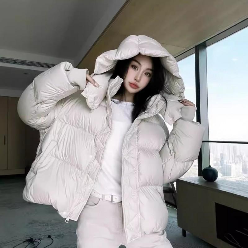 Womens Short Puffer Coat 2026 Winter Thick Cotton-Padded Hooded Jacket Loose Fit Casual Office Wear