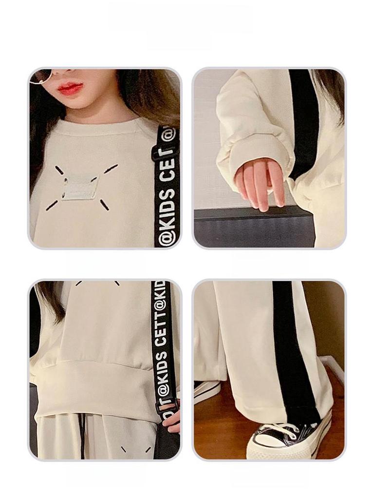 Модный комплект из двух предметов для девочек весна/осень: Стильная короткая толстовка и широкие брюки