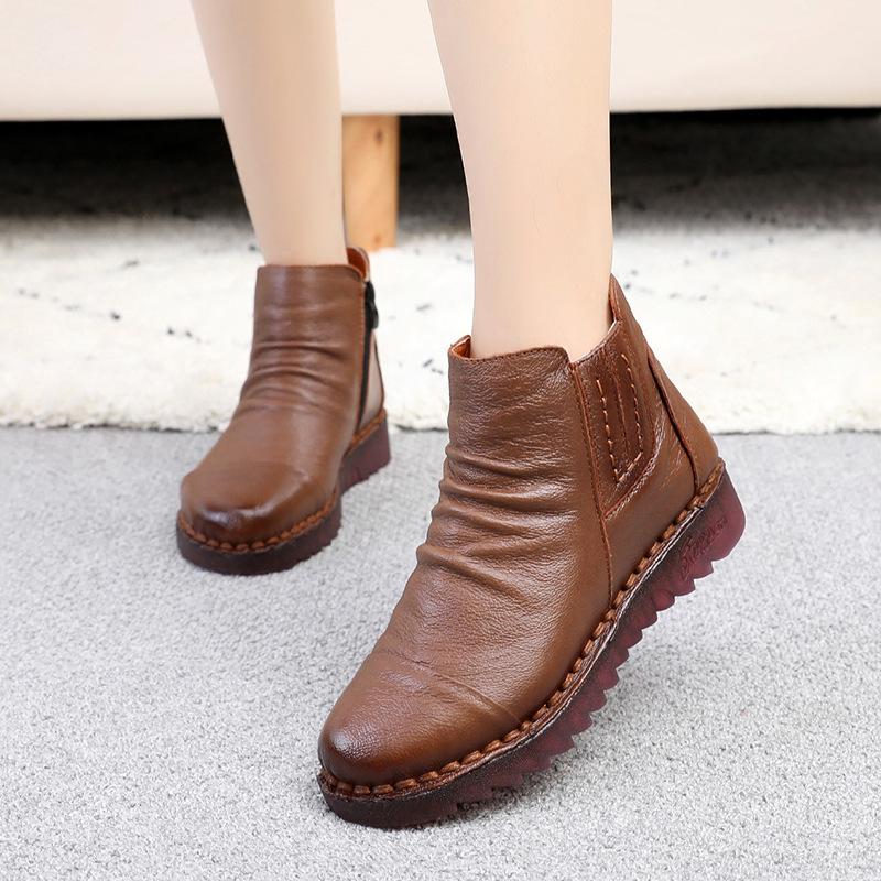 Мода GKTINOO 2025 Мода Зима Женская обувь Женщина Натуральная кожа Плоские Ботильоны Женские Водонепроницаемые Теплые Ботинки на танкетке