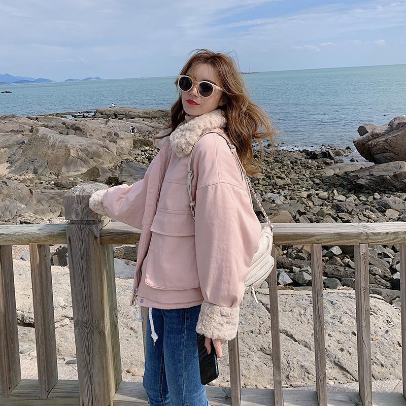 Women's Winter Cotton Coat Youthful Parka Korean Style Thickened Short Lamb Wool Lined Padded Jacket