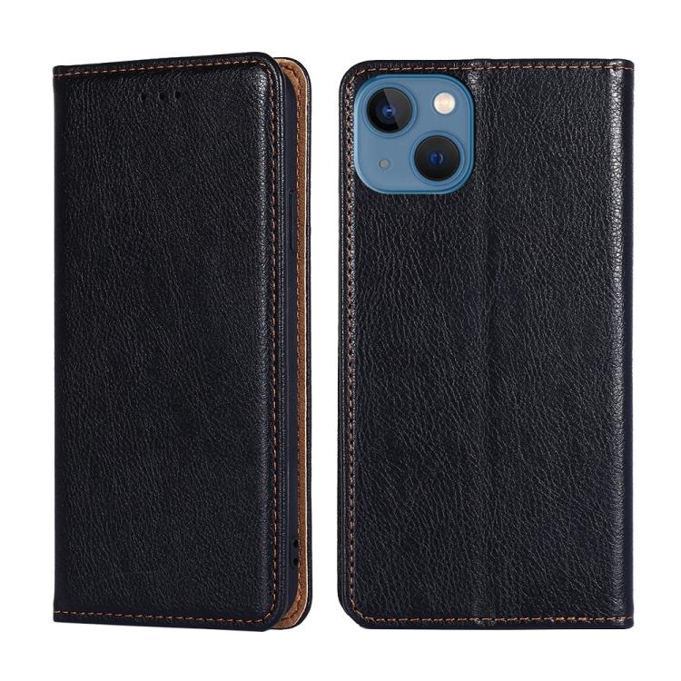 For iPhone 14 Plus Gloss Oil Solid Color Magnetic Leather Phone Case