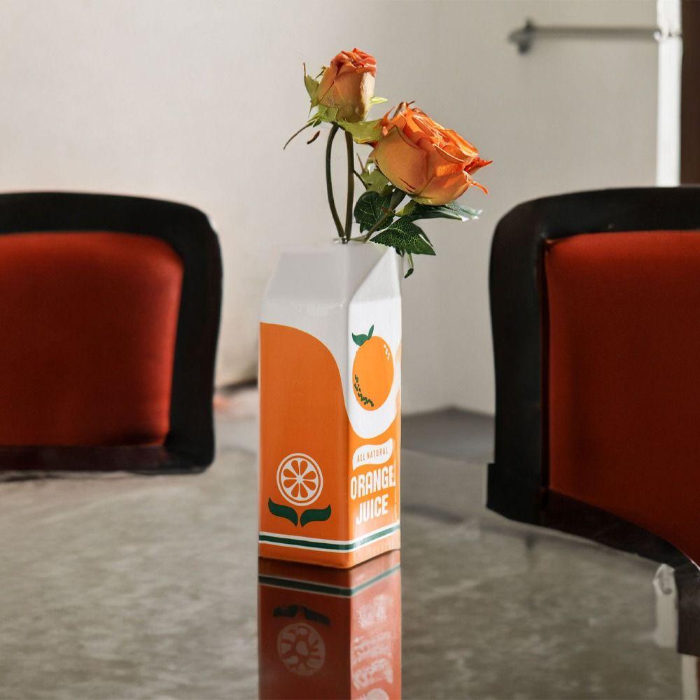 Ceramic Orange Juice Vase Vintage Flower Vases Durable Juice Box Vase  Home Room Decor