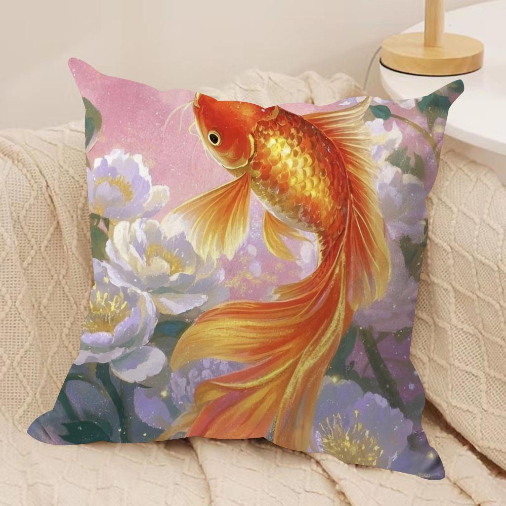 Auspicious koi carp Cushion Cover Soft Plush Fabric Double-Sided Printed Sofa Cushion Cover for All Seasons Home Decor Gift