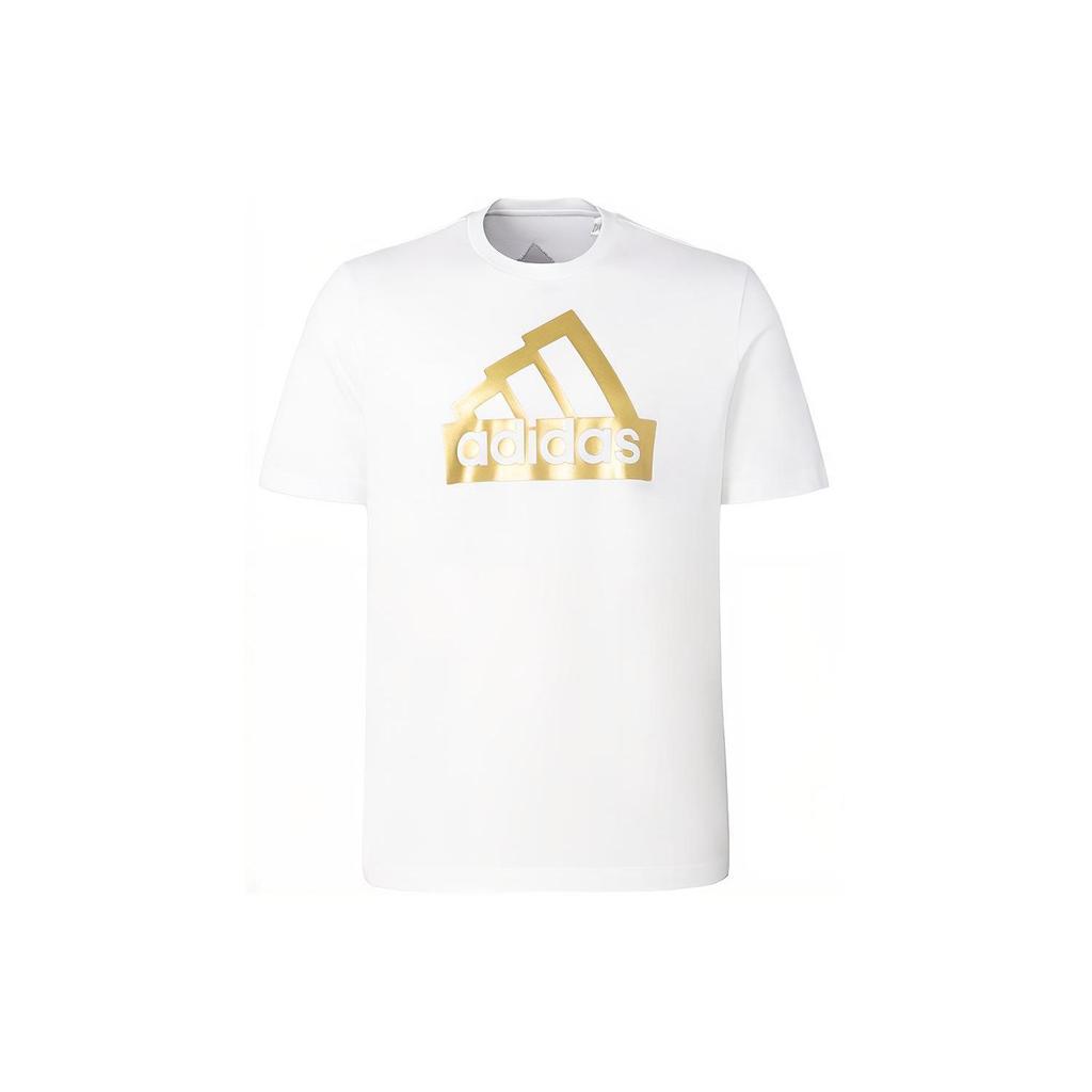 Adidas Спортивная футболка с коротким рукавом и металлическим логотипом, мужские топы, белые II3466