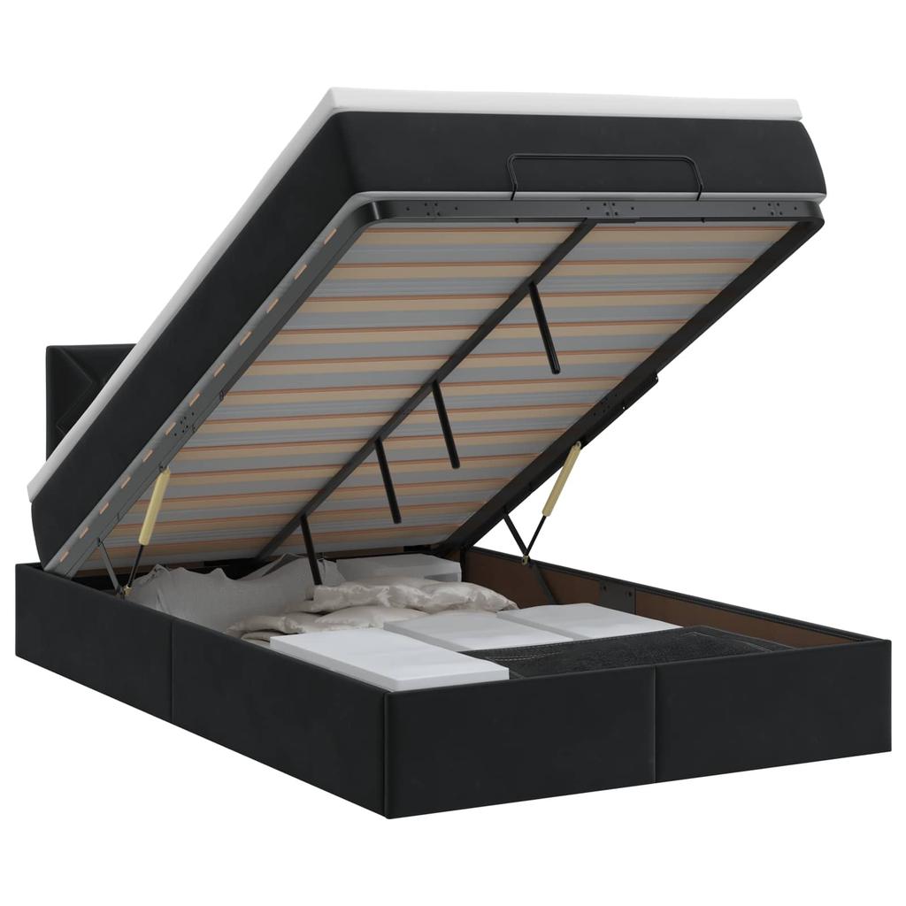 Ottoman Bed with Mattress Black 120 x 200 cm Velvet