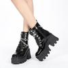 Черные готические женские туфли, осенние женские ботильоны на высоком каблуке, сексуальные лакированные кожаные сапоги в стиле панк с цепочкой для вечеринки Zipperrd5