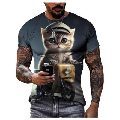 3D цифровой принт хип-хоп кот мультяшное животное мужской характер тренд стиль Харадзюку мода удобный быстросохнущий короткий рукав топ