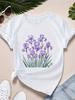 Irises Background Women's T-Shirt Wildflower Floral Tee Birth Month Flower Gift for Sister Cute Aesthetic Flower Shirt Casual