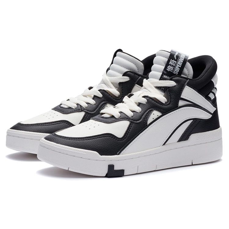 Li Ning Superwave Mid Slip Resistant Durable Lightweight High Top Skate Shoes Women Skate Shoes White Black AGCR234-3