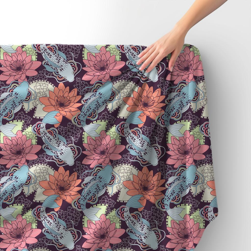 Royal Samt Stoff Polyester Zum Nähen - Motiv Wels Und Lotus