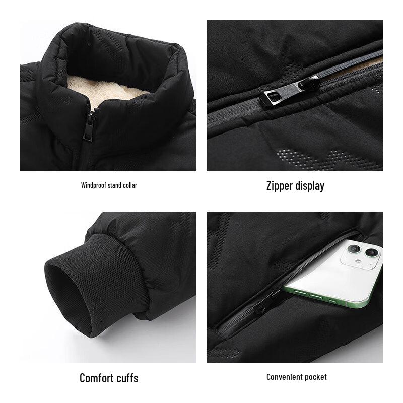 Jeanswest Men's Lamb Fleece Lined Stand Collar Winter Jacket