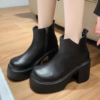 Модная обувь для женщин Зимние женские сапоги до середины икры Однотонные С круглым носком На высоком каблуке Водонепроницаемые На молнии Zapatillas De Mujer