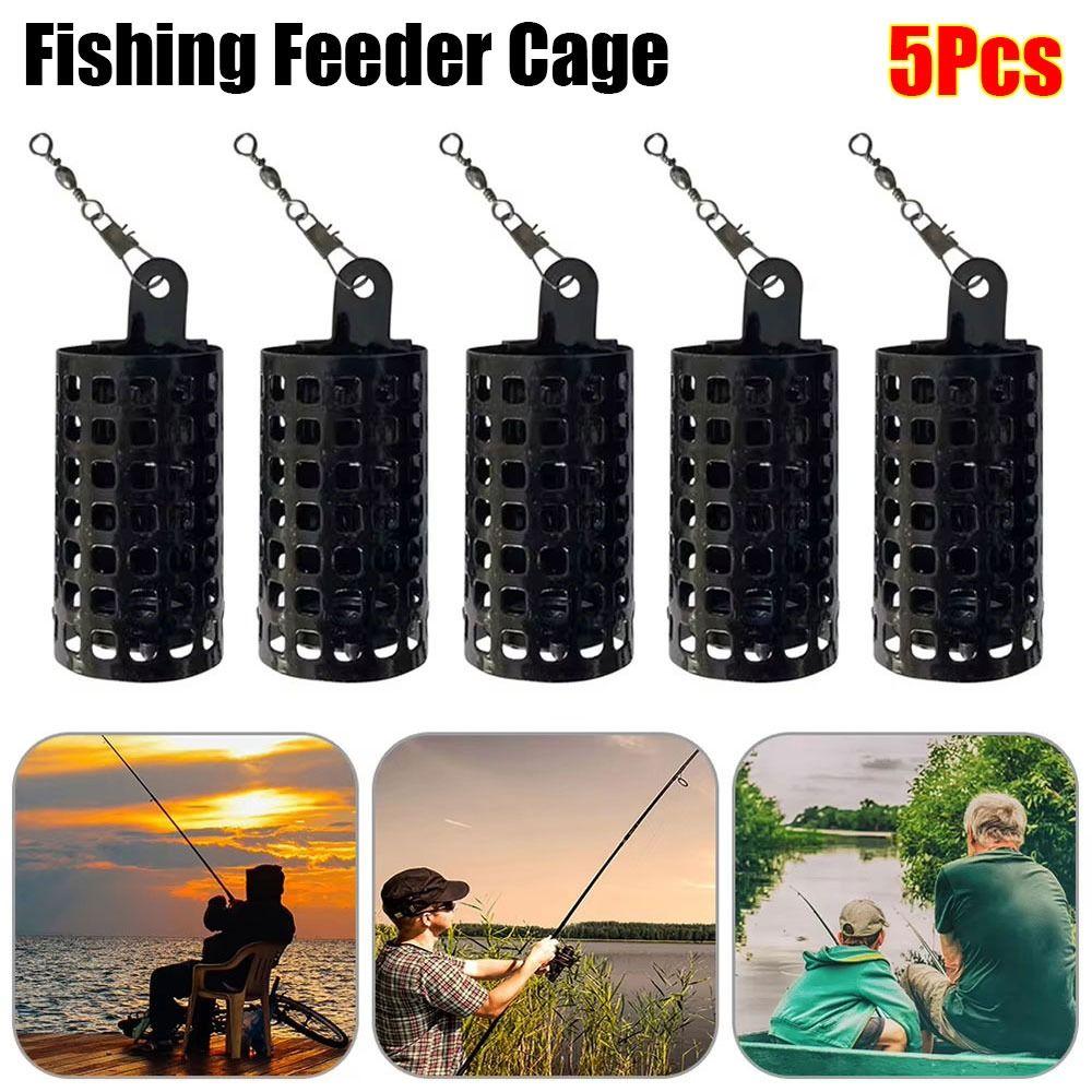 5Pcs Fishing Tackle Fishing Feeder Cage Round Square Trap Bait Basket Durable Fishings Lure Cage
