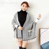 Winter Imitation Mink Warm Knitted Shawl Women'S Long Sleeves Striped Pocket Shawl Cape Fringed Shawl