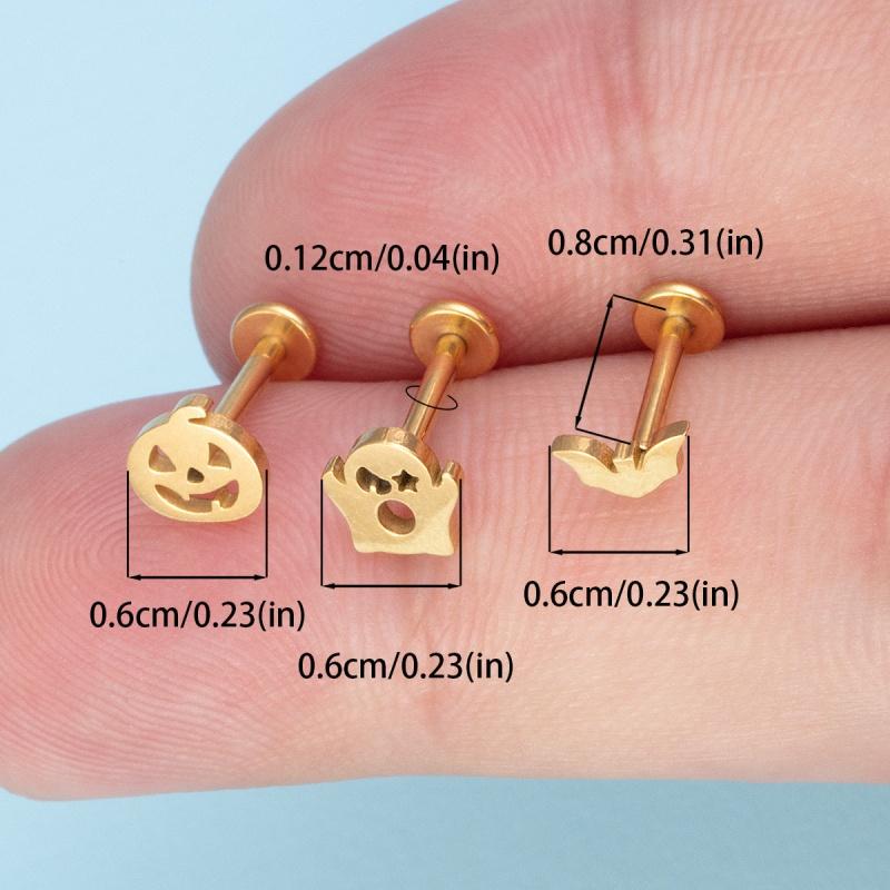 Stainless Steel Waterproof Halloween Pumpkin Bat Ghost Earrings for Women Men Fashion Simple Body Piercing Jewelry Accessories