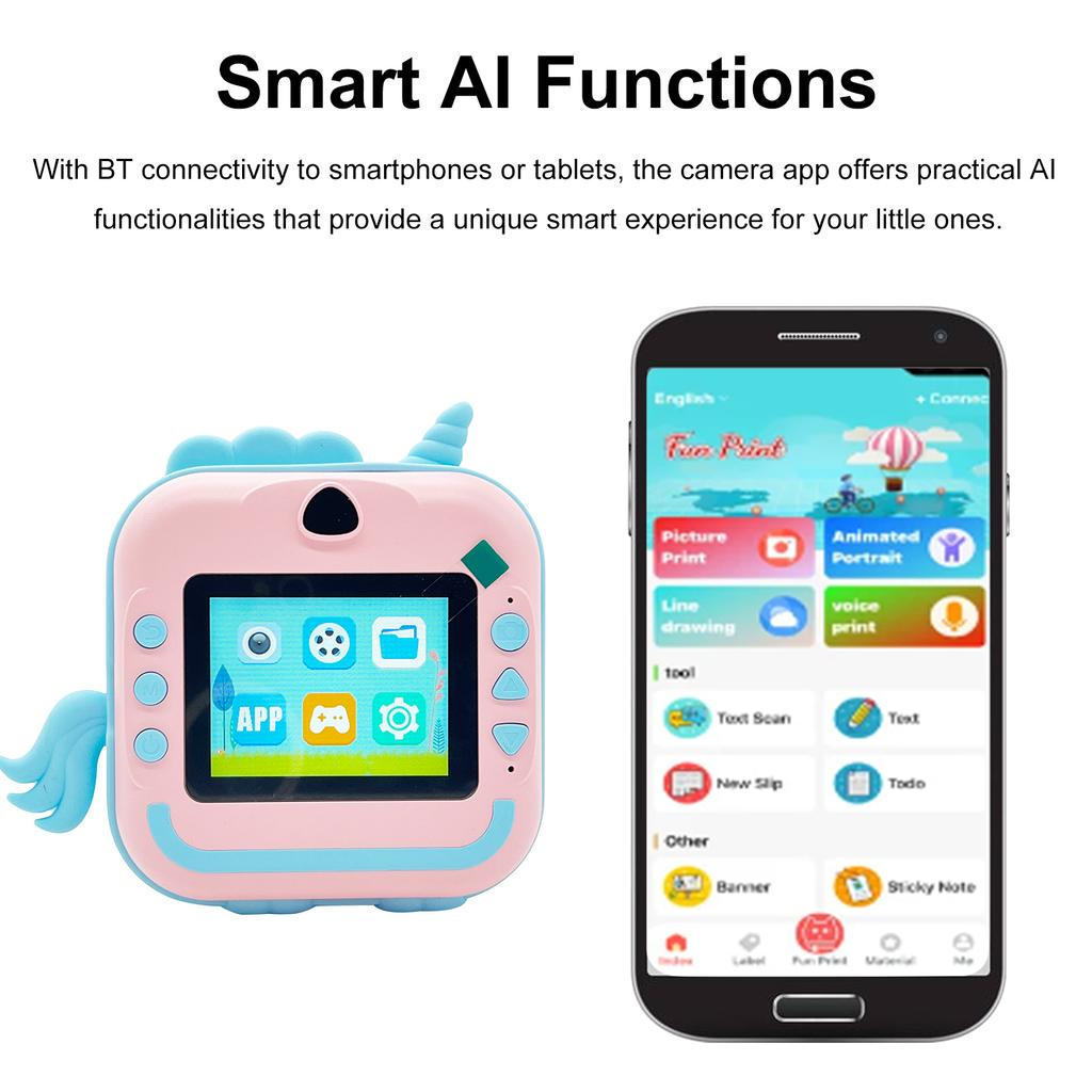 Детская камера мгновенной печати 2,4-дюймовая HD цифровая видеокамера для детей с печатной бумагой, поддержка приложения для 3-14 лет