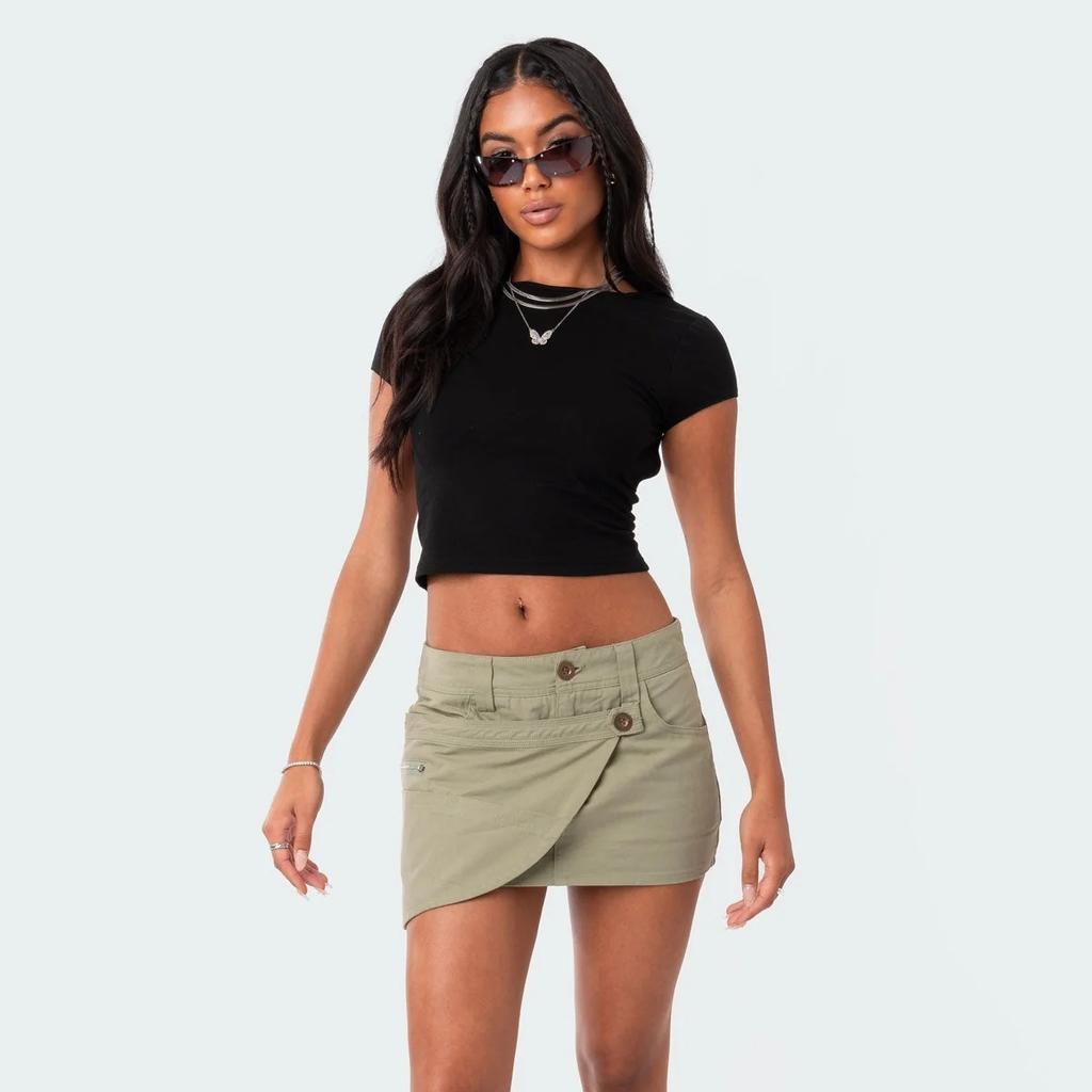 Женская футболка с круглым вырезом и открытой спиной, однотонный укороченный топ с короткими рукавами, летняя милая детская футболка Y2K, облегающая туника, модная майка