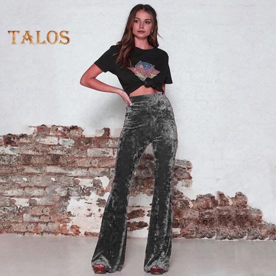 Женские расклешенные брюки, эластичные, с высокой талией, однотонные, широкие брюки, приподнятые до бедер, бархатные, рабочие брюки для отдыха, повседневная одежда