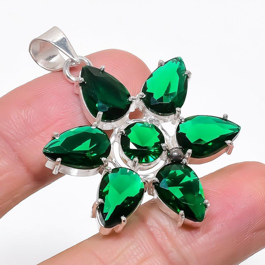 Chrome Diopside Gemstone Handmade 925 Sterling Silver Jewelry Pendant 1.77" KJ-79