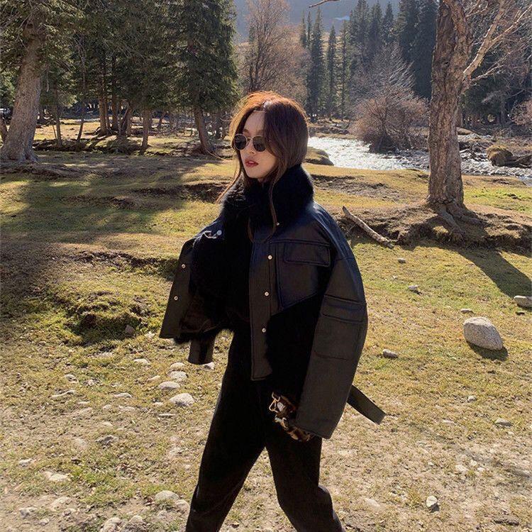 Теплая и удобная шуба из искусственного меха с воротником-стойкой - короткая куртка для женщин